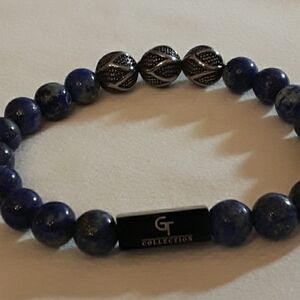 GT COLLECTION bracelet for men blue lapis and 925 silver beads stretches to fix